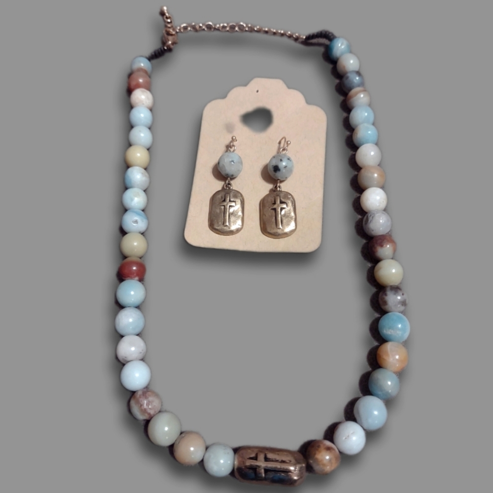 Natural 10mm Blue Round Amazonite Gemstone Bead Necklace